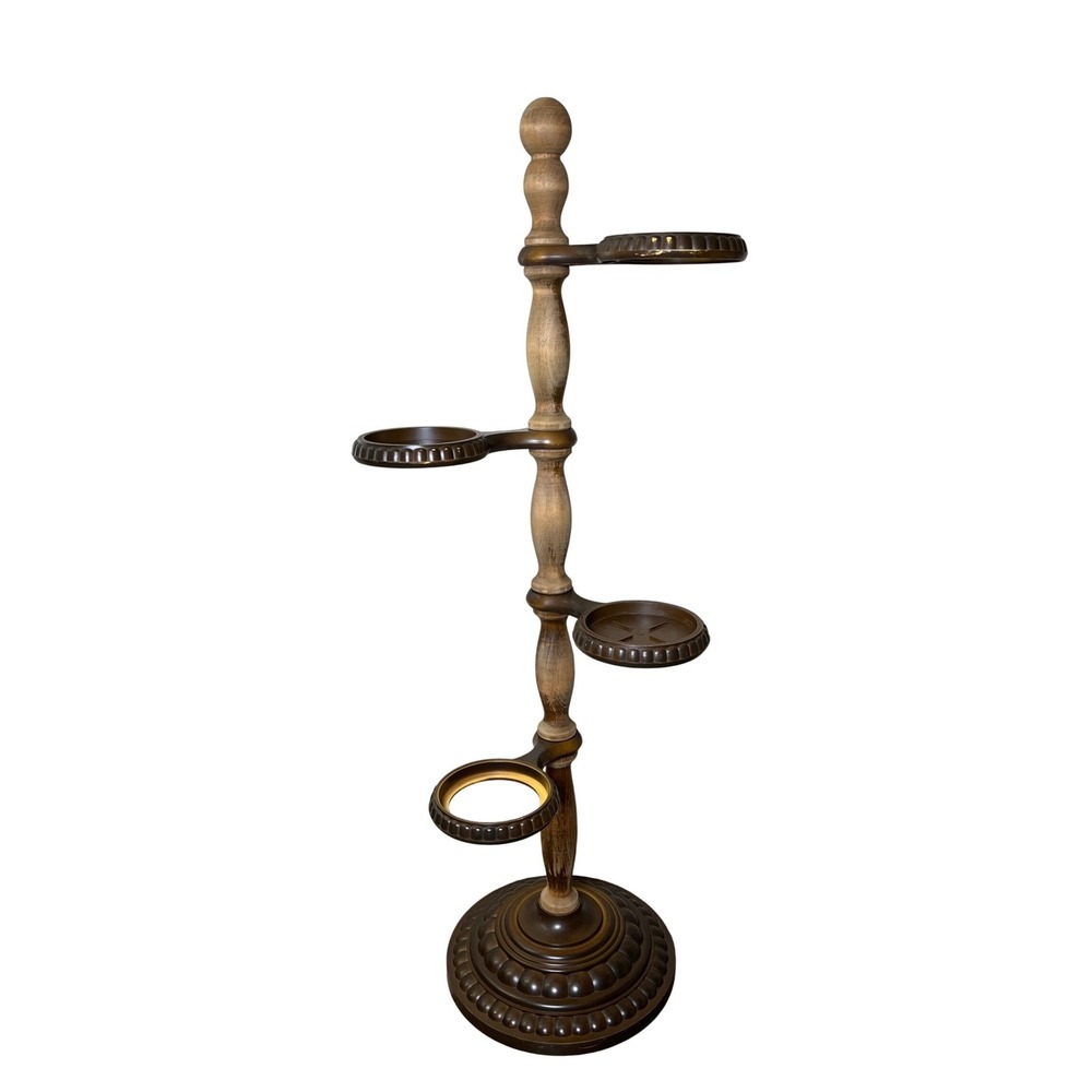 Vintage MCM Tiered Wood Plant Stand 4 Spindle Tier Pedestal Brown Display Rack